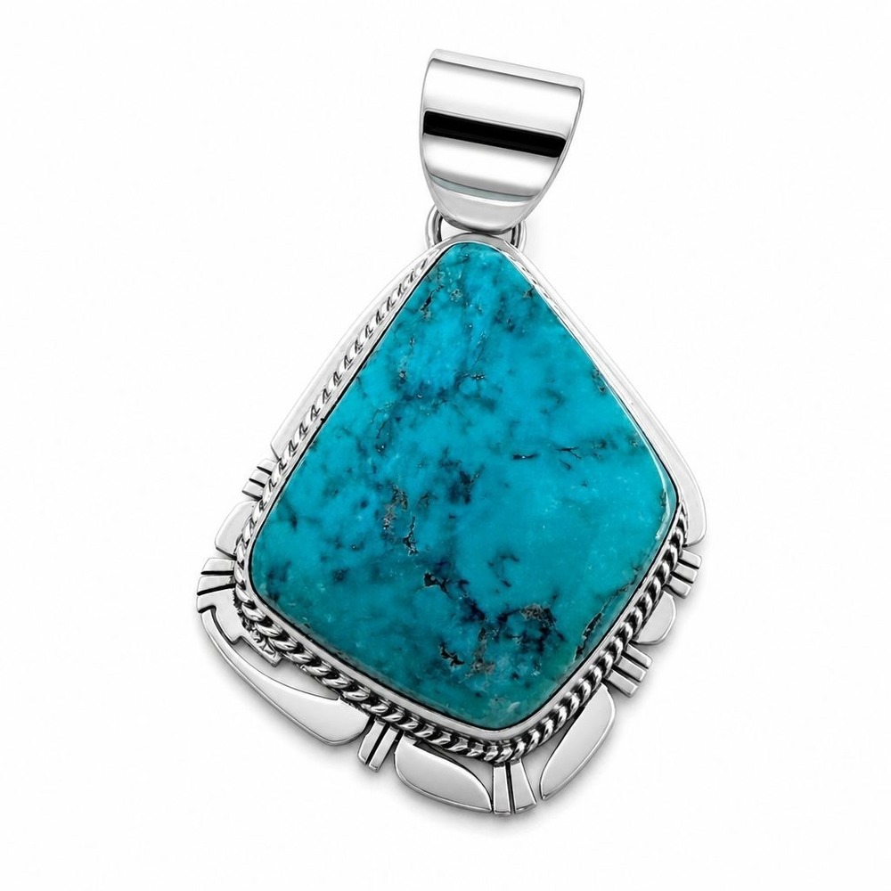 Vintage Phillip Sanchez Sterling Silver Turquoise Pendant San Felipe Pueblo